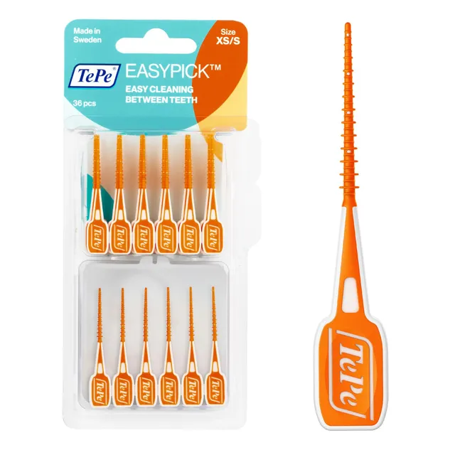 tepe-easypick-dental-picks-orange-xs-s-36-st-ck-mit-reiseetui image 1